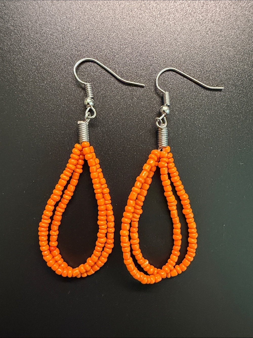 ❤️🔥 Orange Beaded Teardrop Earrings